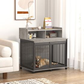Furniture type dog cage iron frame door with cabinet, top can be opened and closed. Grey, 43.7'' W x 29.9'' D x 42.2'' H - as Pic