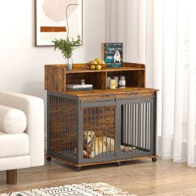 Furniture type dog cage iron frame door with cabinet, top can be opened and closed. Rustic Brown, 43.7'' W x 29.9'' D x 42.2'' H - as Pic