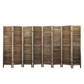 Sycamore wood 8 Panel Screen Folding Louvered Room Divider - brown - as Pic