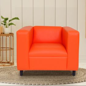 Orange Faux Leather Sofa Chair, Modern Sofa Chair for Living Room, Bedroom and Apartment with Solid Wood Frame - as Pic