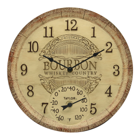 Taylor 14-inch Bourbon Barrel Clock with Thermometer - Taylor