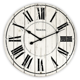 18" White Washed Wood Analog QA Wall Clock with Distressed Finish - Westclox