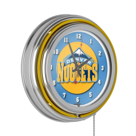 Denver Nuggets NBA Chrome Double Ring Neon Clock - NBA