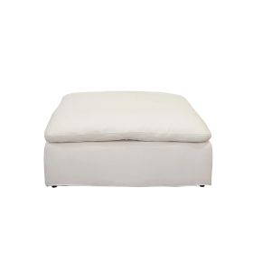 Modern 17" Luxe Size Ottoman, Premium Fabric Upholstered 1-Pc Living Room Cube Shape Ottoman with Plush Seat Cushion, White - as Pic