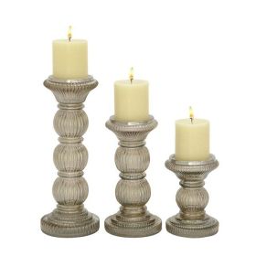 The Novogratz 3 Candle Gray Glass Handmade Turned Style Pillar Candle Holder, Set of 3 - The Novogratz