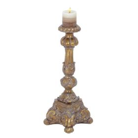 DecMode Gold Polystone Tall Standing Candle Holder - DecMode