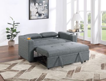 Contemporary Black Gray Sleeper Sofa Pillows Plush Tufted Seat 1pc Convertible Sofa w Cup Holder Polyfiber Couch Living Room Furniture - as Pic
