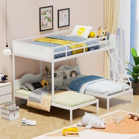 Full Over Twin & Twin Bunk Bed Metal Triple Bed With Nightstand and Guardrails. White, 96.9'' L x 76'' W x 69'' H - as Pic