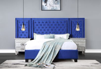 ACME Damazy Eastern King Bed, Blue Velvet BD00972EK - as Pic