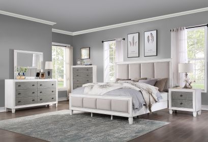 ACME Katia QUEEN BED Light Gray Linen, Rustic Gray & Weathered White Finish BD00660Q - as Pic