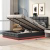 Full Size Tufted Upholstered Platform Bed with Hydraulic Storage System,PU Storage Bed with LED Lights and USB charger, Black - as Pic