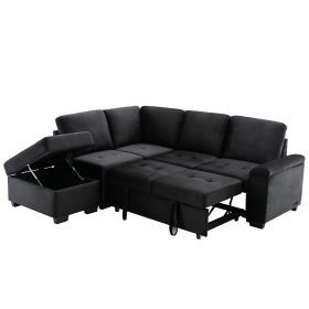 Sleeper Sectional Sofa, L-Shape Corner Couch Sofa-Bed with Storage Ottoman & Hidden Arm Storage & USB Charge for Living Room Apartment, Black - as Pic