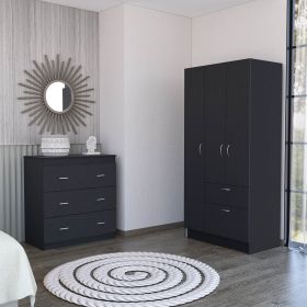 Turner 2 Piece Bedroom Set, Cartagena Armoire + Capri Three Drawer Dresser, Black - as Pic