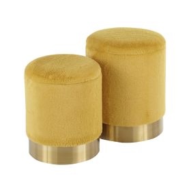Marla Contemporary Nesting Ottoman Set in Gold Metal and Yellow Plush Fabric by LumiSource - as Pic