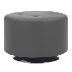 Mason Round Swivel 26" Contemporary Ottoman in Chrome Metal and Grey Faux Leather by LumiSource - as Pic