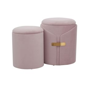 Dahlia Contemporary/Glam Nesting Ottoman Set in Blush Pink Velvet with Gold Metal Accent Pieces by LumiSource - as Pic