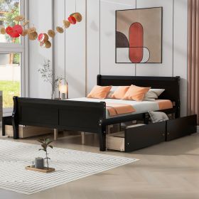 Queen Size Wood Platform Bed with 4 Drawers and Streamlined Headboard & Footboard, Espresso - as Pic