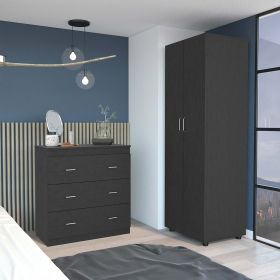 Georgia 2 Piece Bedroom Set, London Armoire + Capri Three Drawer Dresser, Black - as Pic
