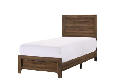 Brown Cherry Finish Fabric 1pc Twin Size Panel Bed Beautiful Wooden Bedroom Furniture Contemporary Style - as Pic