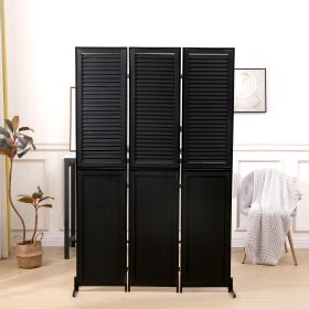 3 Panel Room Divider 6Ft Wood Folding Privacy Screen Black Room Separator Free Standing Wall Dividers (Black) - as Pic
