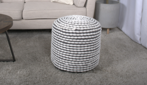 River Water Resistant Handcrafted Cylindrical Pouf, White - as Pic