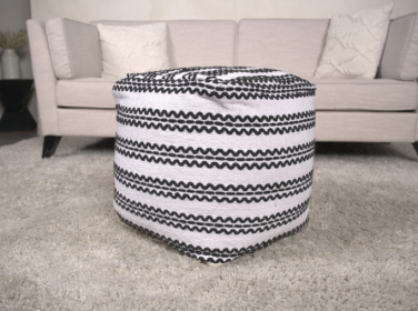 Lani Handcrafted Fabric Pouf, Natural with Black - as Pic