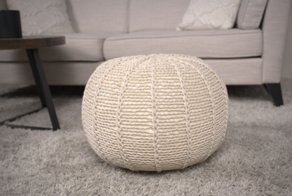 Bordeaux Knitted Cotton Round Pouf, Beige - as Pic