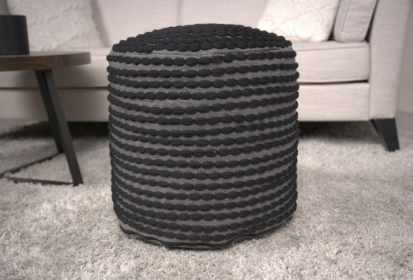 River Water Resistant Handcrafted Cylindrical Pouf, Black - as Pic