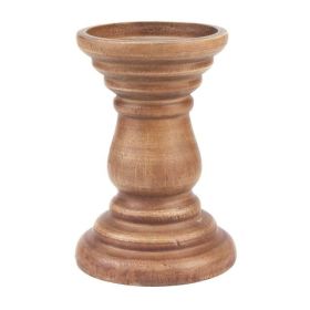 Stonebriar Natural Turned Wood Pillar Candle Holder, Brown, 6" - STONEBRIAR