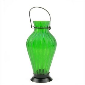 Northlight 9.5" Frosted Green Ribbed Vase Glass Bottle Tea Light Candle Lantern Decoration - Northlight