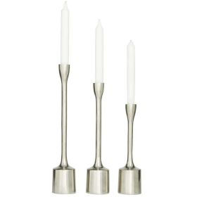 CosmoLiving by Cosmopolitan 3 Candle Silver Aluminum Tapered Candle Holder, Set of 3 - CosmoLiving by Cosmopolitan