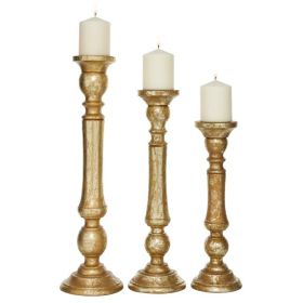 DecMode 3 Candle Gold Mango Wood Candle Holder, Set of 3 - Candles & Holders