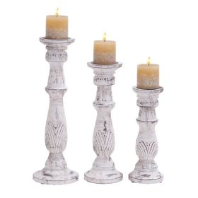 DecMode 3 Candle White Mango Wood Candle Holder, Set of 3 - Candles & Holders