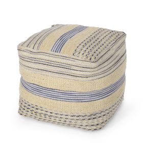 Western Handcrafted Fabric Pouf, Natural Blue - as Pic