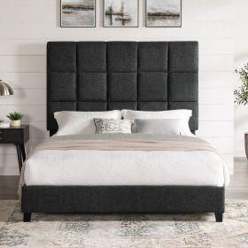 Bridgevine Home Queen Size Grey Squares Upholstered Platform Bed - as Pic