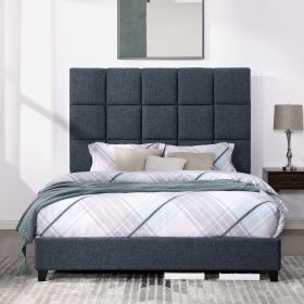 Bridgevine Home Queen Size Navy Blue Denim Squares Upholstered Platform Bed - as Pic