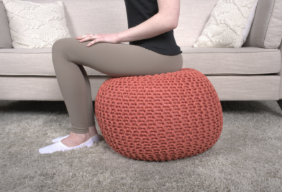 Bordeaux Knitted Cotton Round Pouf, Coral - as Pic