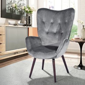 Modern Wingback Accent Armchair Living Room Tufted Velvet Upholstery - DARK GREY