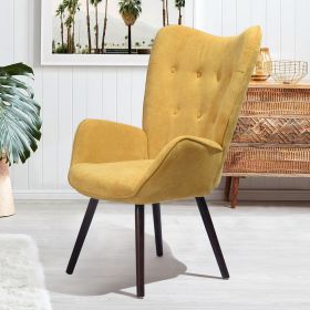 Modern Wingback Accent Armchair Living Room Tufted Velvet Upholstery - YELLOW