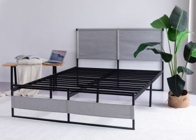 V4 Metal Bed Frame 14 Inch Queen Size with Headboard and Footboard; Mattress Platform with 12 Inch Storage Space - Grey