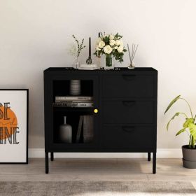 Sideboard Black 29.5"x13.8"x27.6" Steel and Tempered Glass - Black