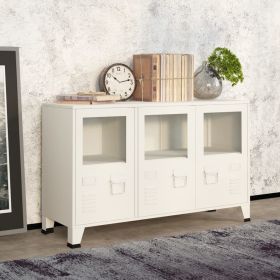 Industrial Sideboard White 41.3"x13.8"x24.4" Metal and Glass - White