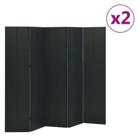 5-Panel Room Dividers 2 pcs Black 78.7"x70.9" Steel - Black