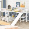 Twin over Full Bunk Bed with Twin Size Loft Bed with Desk and Slide,Full-Length Guardrail, White - as pic