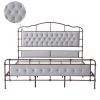 King size High Boad Metal bed with soft head and tail, no spring, easy to assemble, no noise   - Gray - Metal