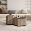WESOME Hexagonal Rural Style Garden Retro Living Room Coffee Table with 2 drawers, Textured Black + Warm Oak - one drawer