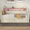 Twin Size Daybed with Storage Drawers, Upholstered Daybed with Charging Station and LED Lights, Beige (Expect arrive date: December 30th.) - as Pic