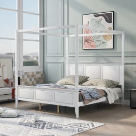 King Size Canopy Platform Bed with Headboard and Footboard,With Slat Support Leg, White - as pic
