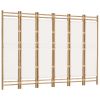 Folding 6-Panel Room Divider 94.5" Bamboo and Canvas - Cream