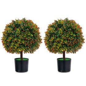 2-Pack Artificial Boxwood Topiary Ball Tree with Orange Fruit - Green, orange